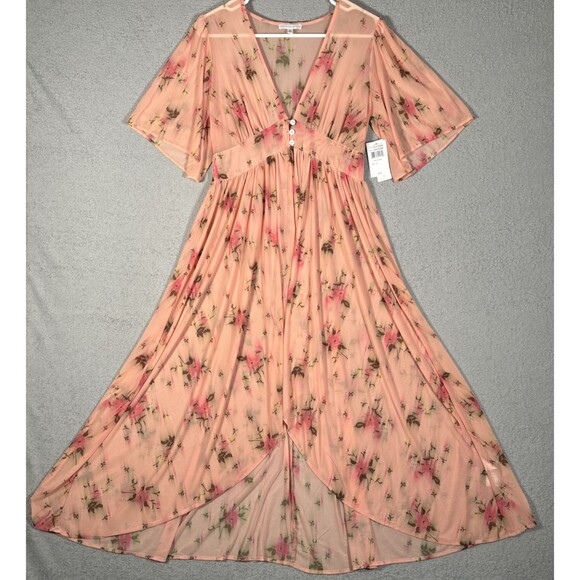 Society And Stitch Size S Printed Lace Maxi Kimono Duster Cover Up Spring Flower - Picture 1 of 15